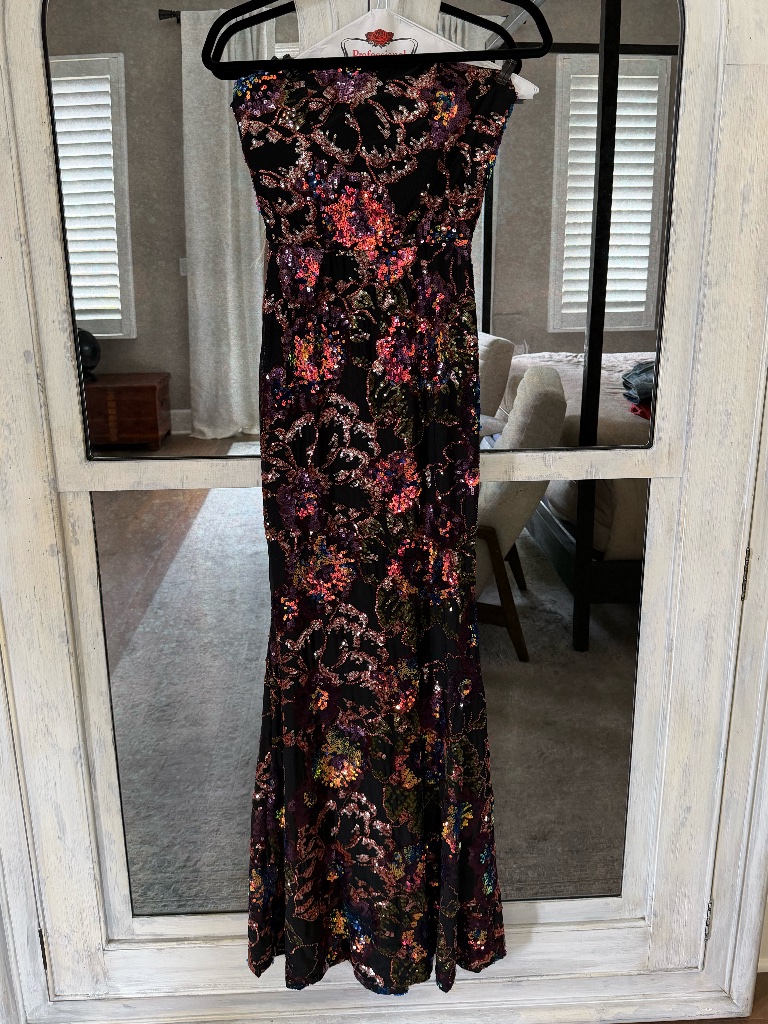 Helsi Helen Strapless Floral Stretch Sequin Mermaid Maxi Gown, Sz S